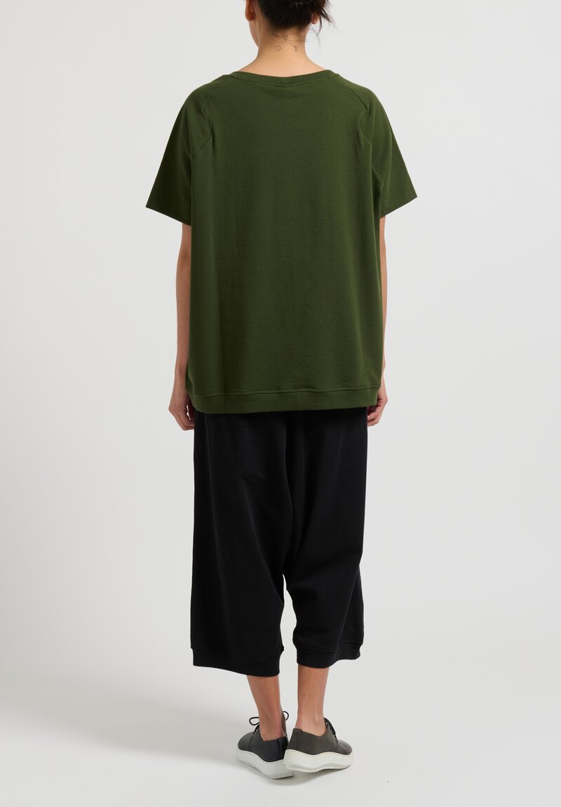 Rundholz Short Sleeve Cotton Top in Haricot Green	