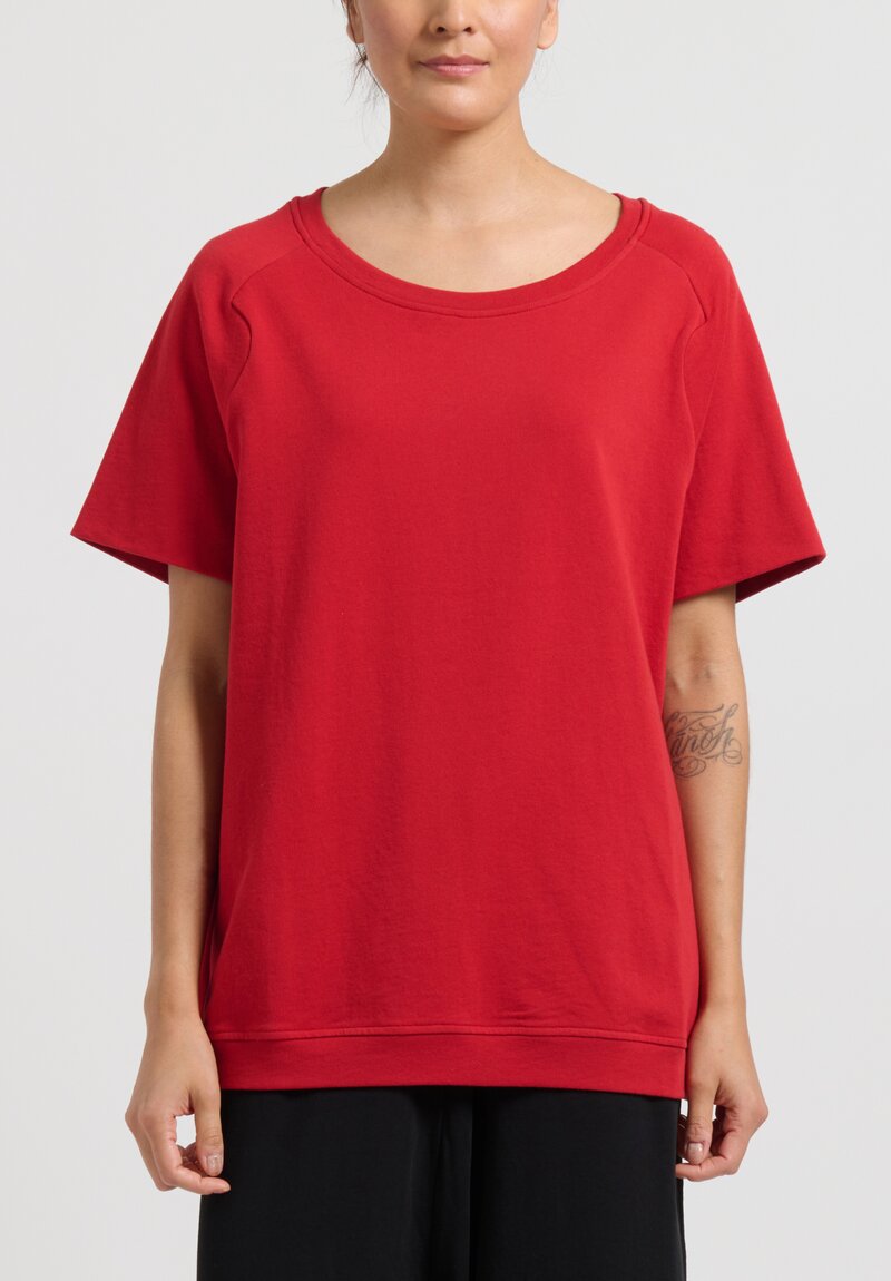 Rundholz Short Sleeve Cotton Top in Fraise Red	