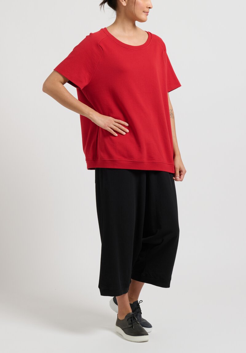Rundholz Short Sleeve Cotton Top in Fraise Red	