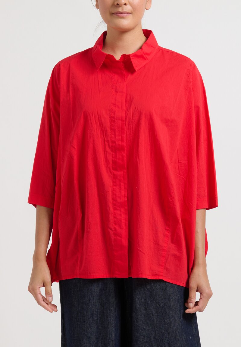 Rundholz Flared Cotton Shirt in Melon Red	