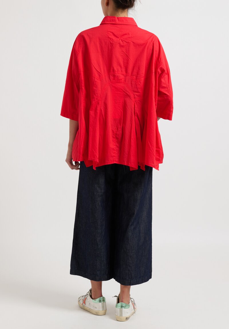 Rundholz Flared Cotton Shirt in Melon Red	