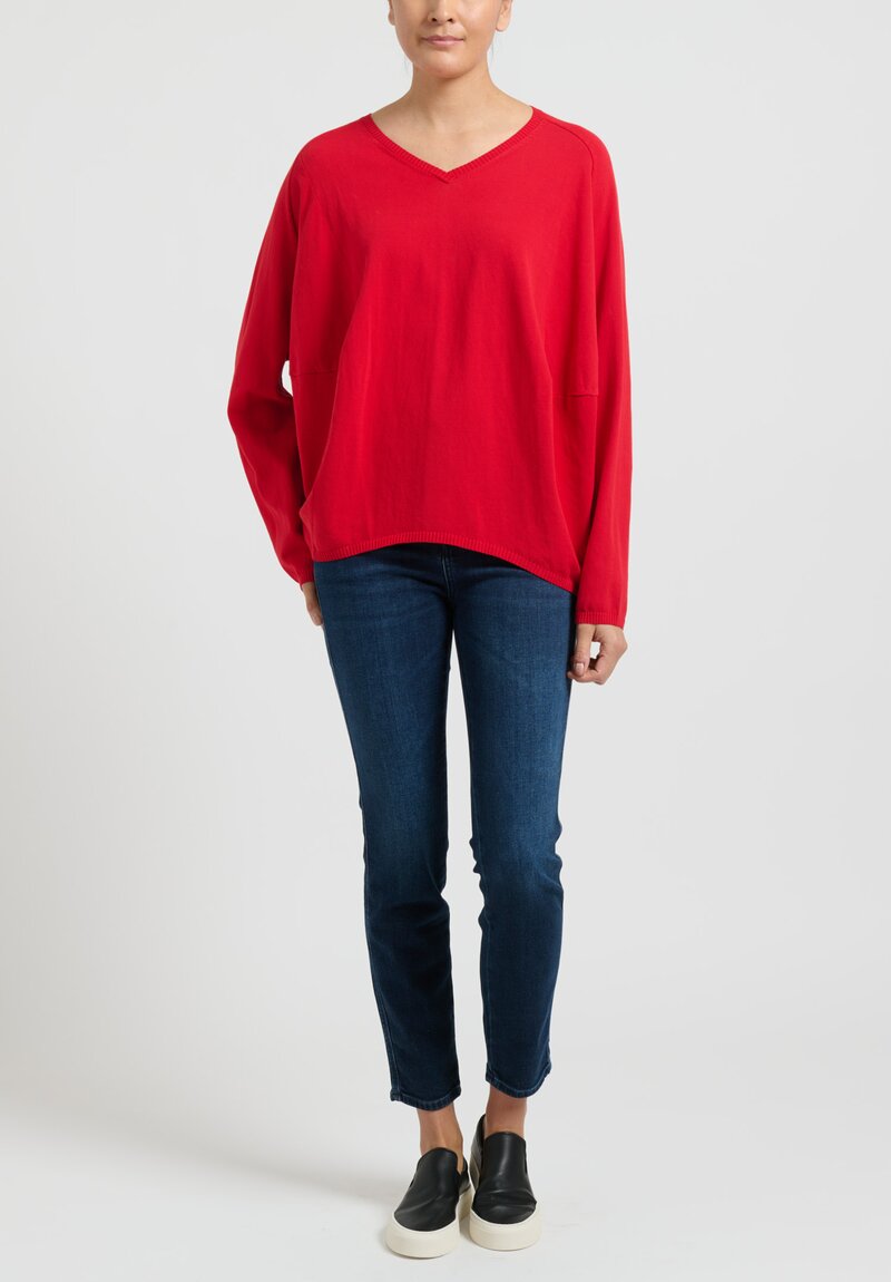 Rundholz Cotton V-Neck Sweater in Fraise Red