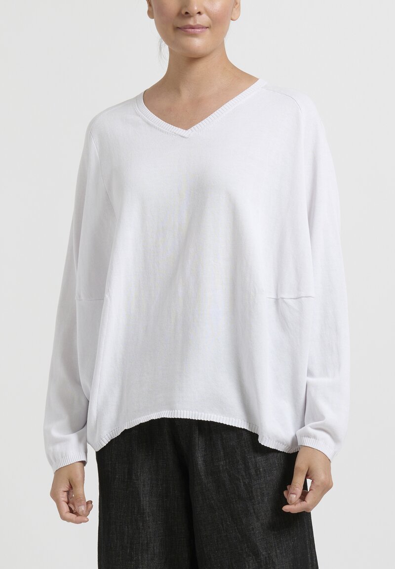 Rundholz Cotton V-Neck Sweater in Piore White