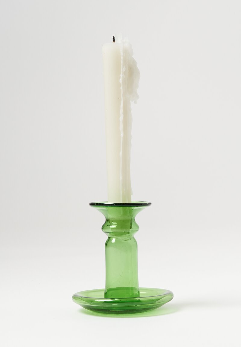 L.S. Glass Handblown Glass Piccolo Candlestick Green	