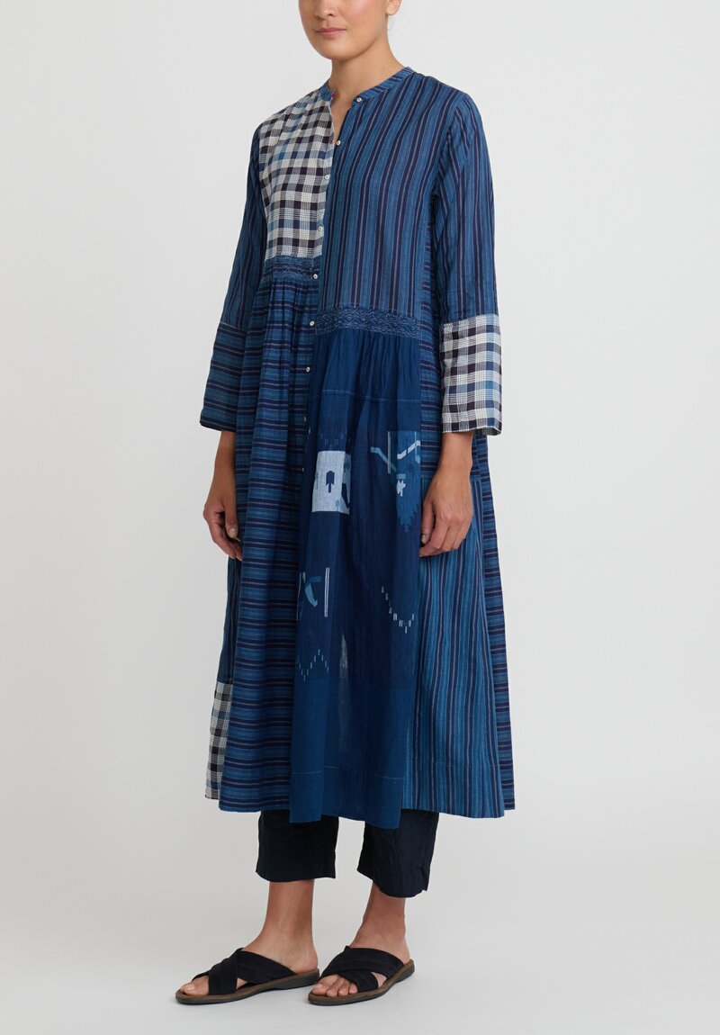 Injiri Patchwork Cotton Neel Dress Indigo Patchwork