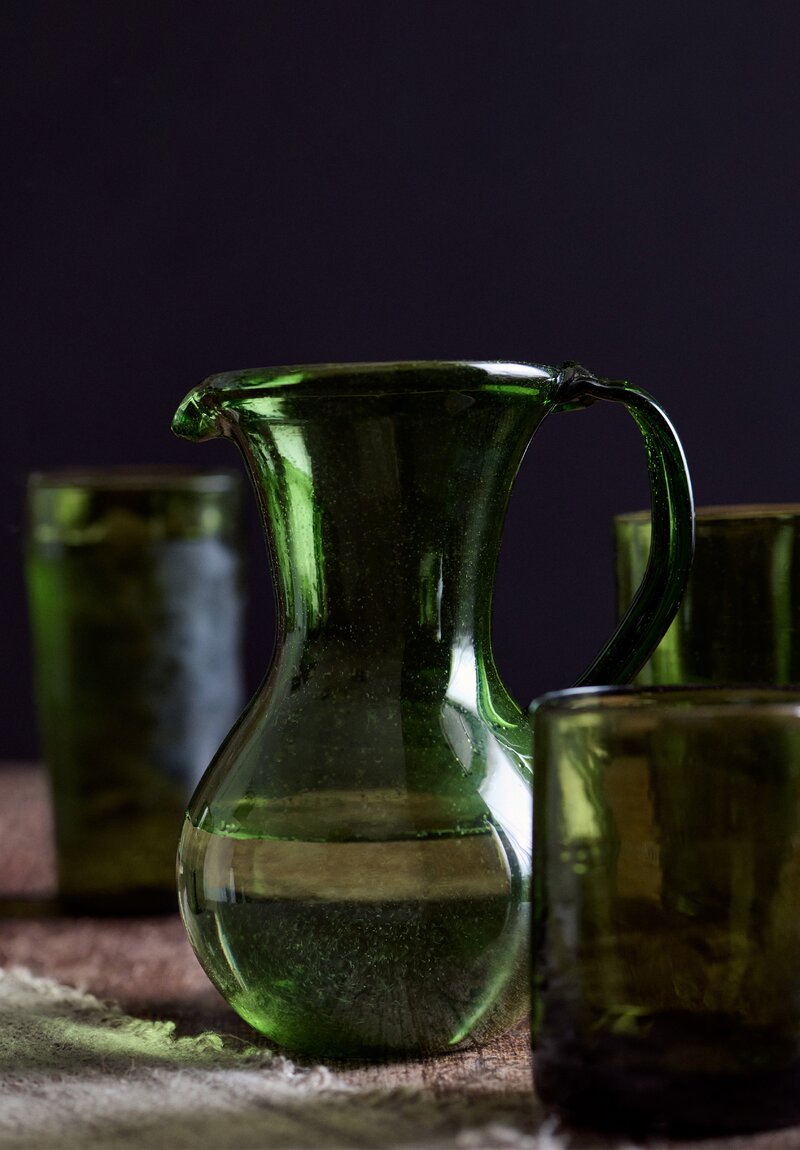 L.S. Glass Small Glass Pitcher Green	