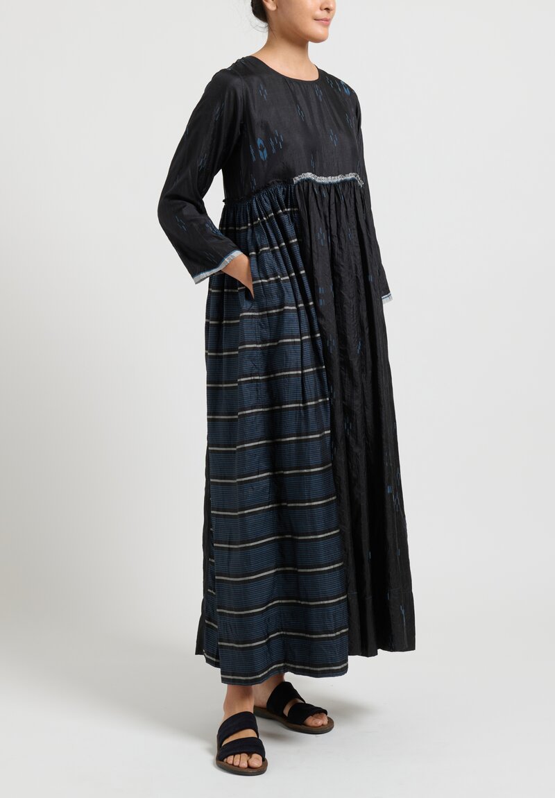 Injiri Gathered Waist Silk Neel Dress in Indigo	