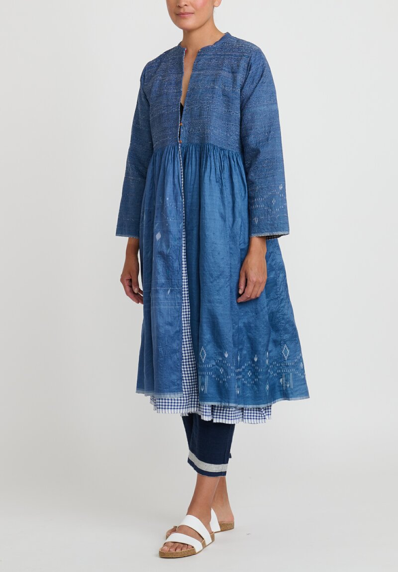 Injiri Embroidered Silk and Cotton Jacket in Indigo Blue