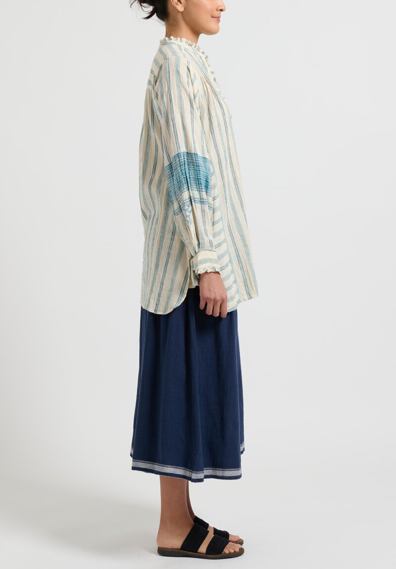 Injiri Handwoven Striped Cotton Top in Blue and Cream	