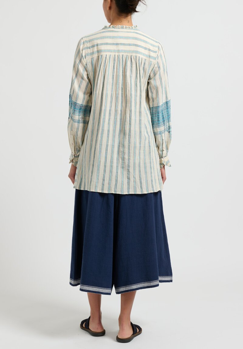 Injiri Handwoven Striped Cotton Top in Blue and Cream	