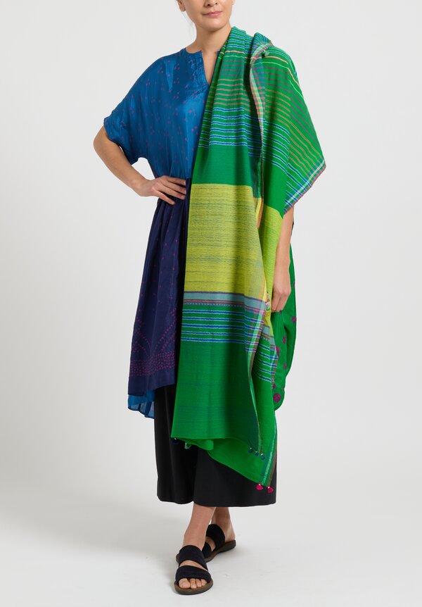 Injiri Striped Wool Shekhawati Scarf Green Stripe