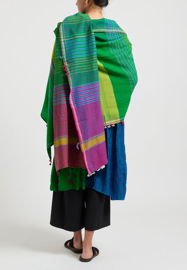 Injiri Striped Wool Shekhawati Scarf Green Stripe