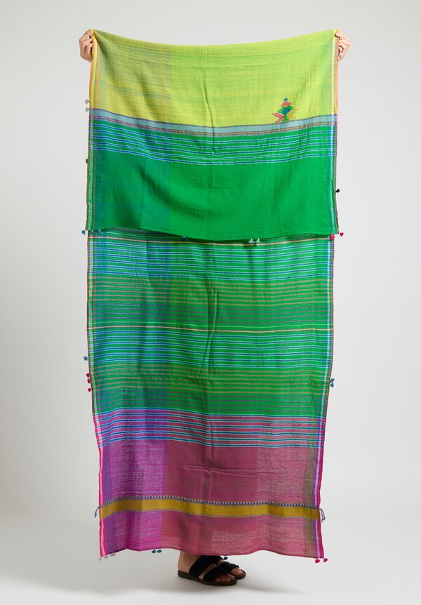 Injiri Striped Wool Shekhawati Scarf Green Stripe