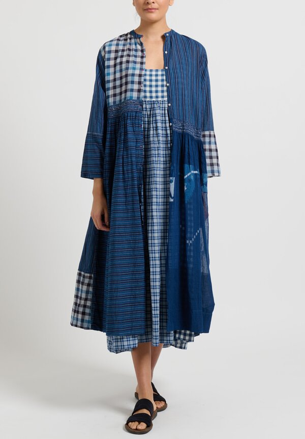 Injiri Gingham Cotton Slip Dress in Blue	