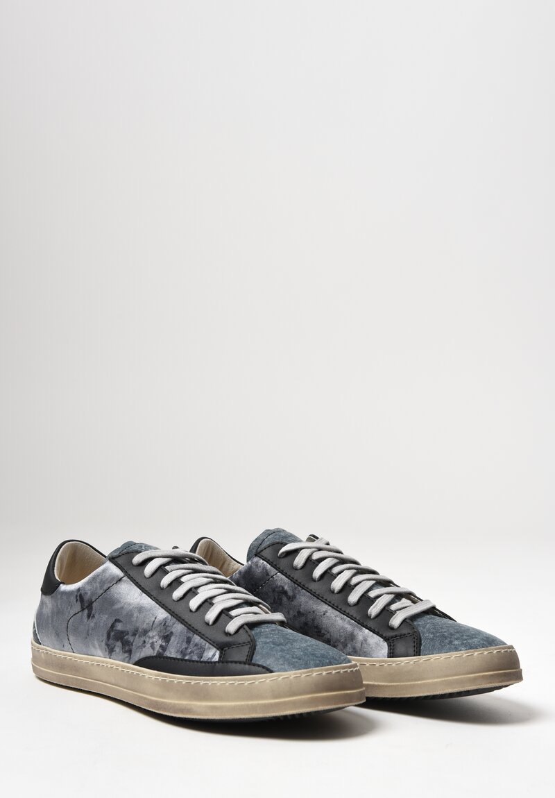 Avant Toi Silk and Leather Sneakers in Grey and Blue