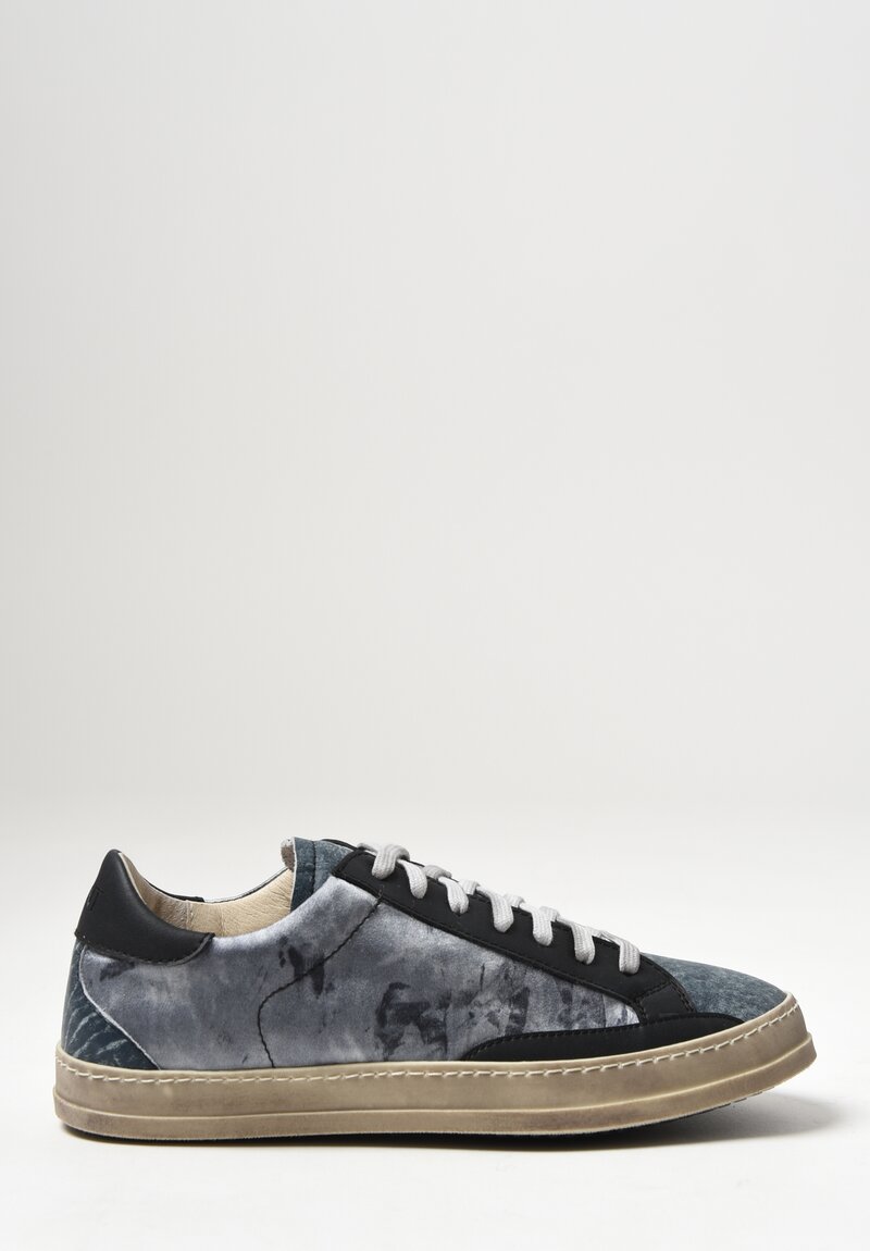 Avant Toi Silk and Leather Sneakers in Grey and Blue