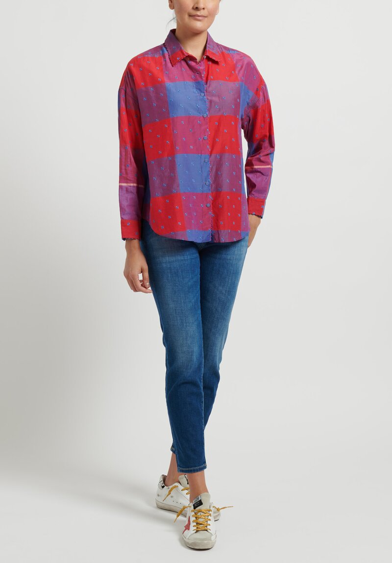 Péro Embroidered Shirt in Red & Blue	