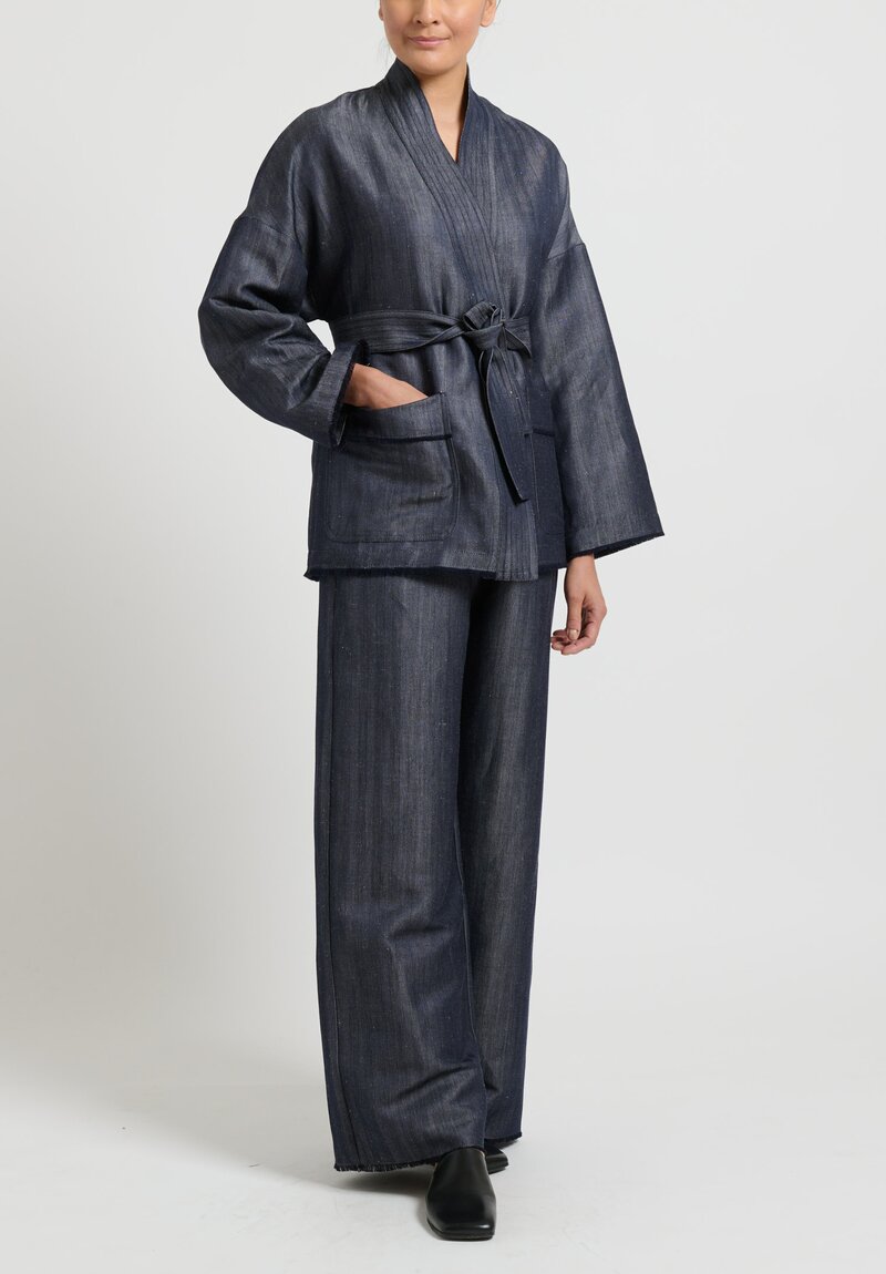 Alonpi Cashmere ''America Giacca Corta'' Belted Jacket in Navy	