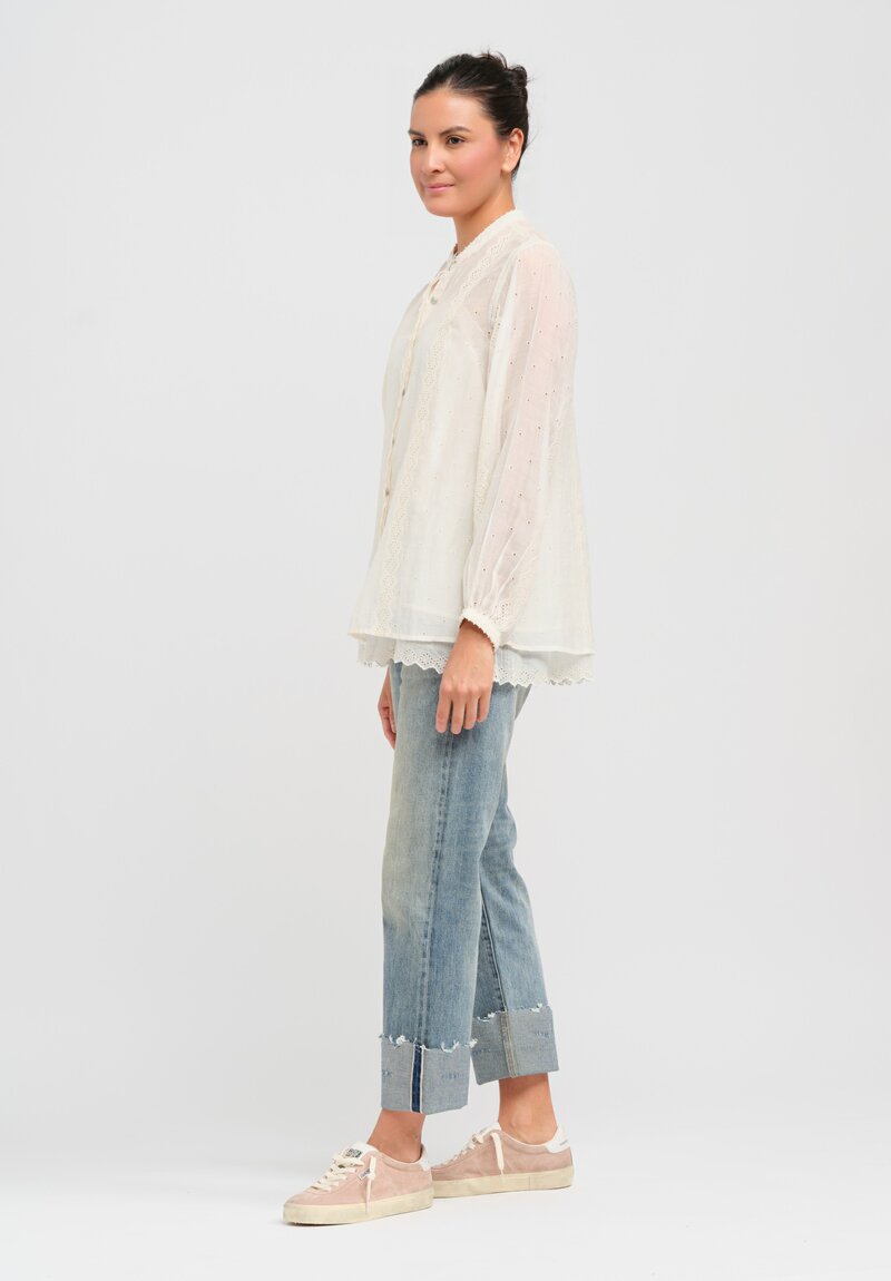 Péro Silk and Cotton Eyelet Shirt in Ivory White