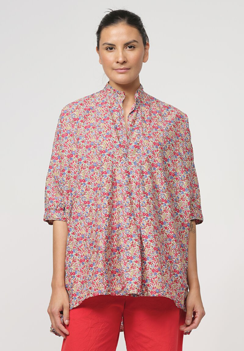 Daniela Gregis Washed Cotton Floral Kora Top in Blue, Red & Yellow	