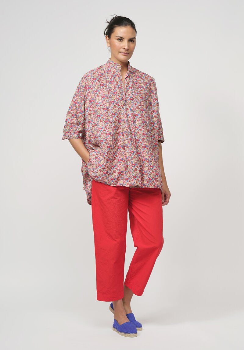 Daniela Gregis Washed Cotton Floral Kora Top in Blue, Red & Yellow	