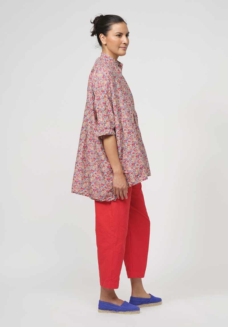 Daniela Gregis Washed Cotton Floral Kora Top in Blue, Red & Yellow	