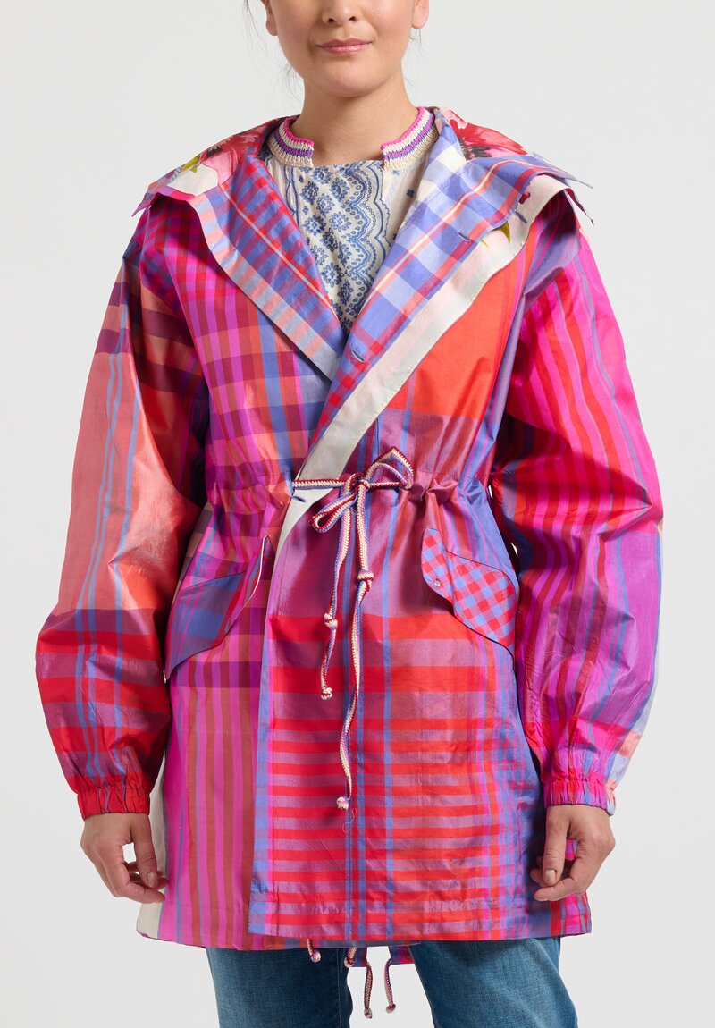 Péro Checkered Hooded Jacket in Pink, Red & Blue	