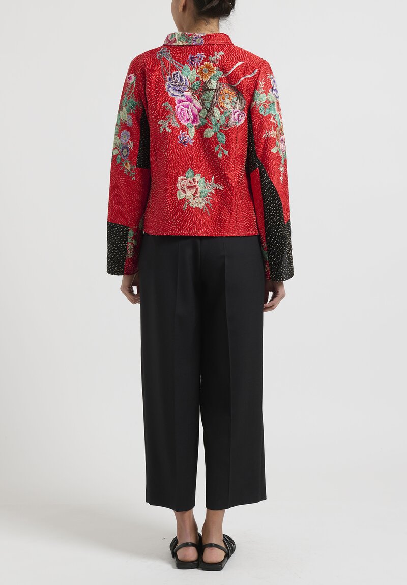By Walid Antique Embroidered Chinese Silk ''Anna'' Jacket in Red Floral	