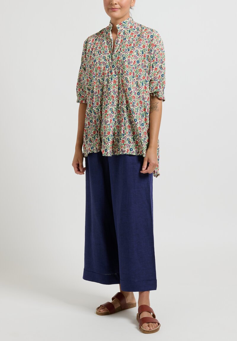 Daniela Gregis Washed Cotton Floral ''Kora'' Top in Red, Blue, & Purple ...