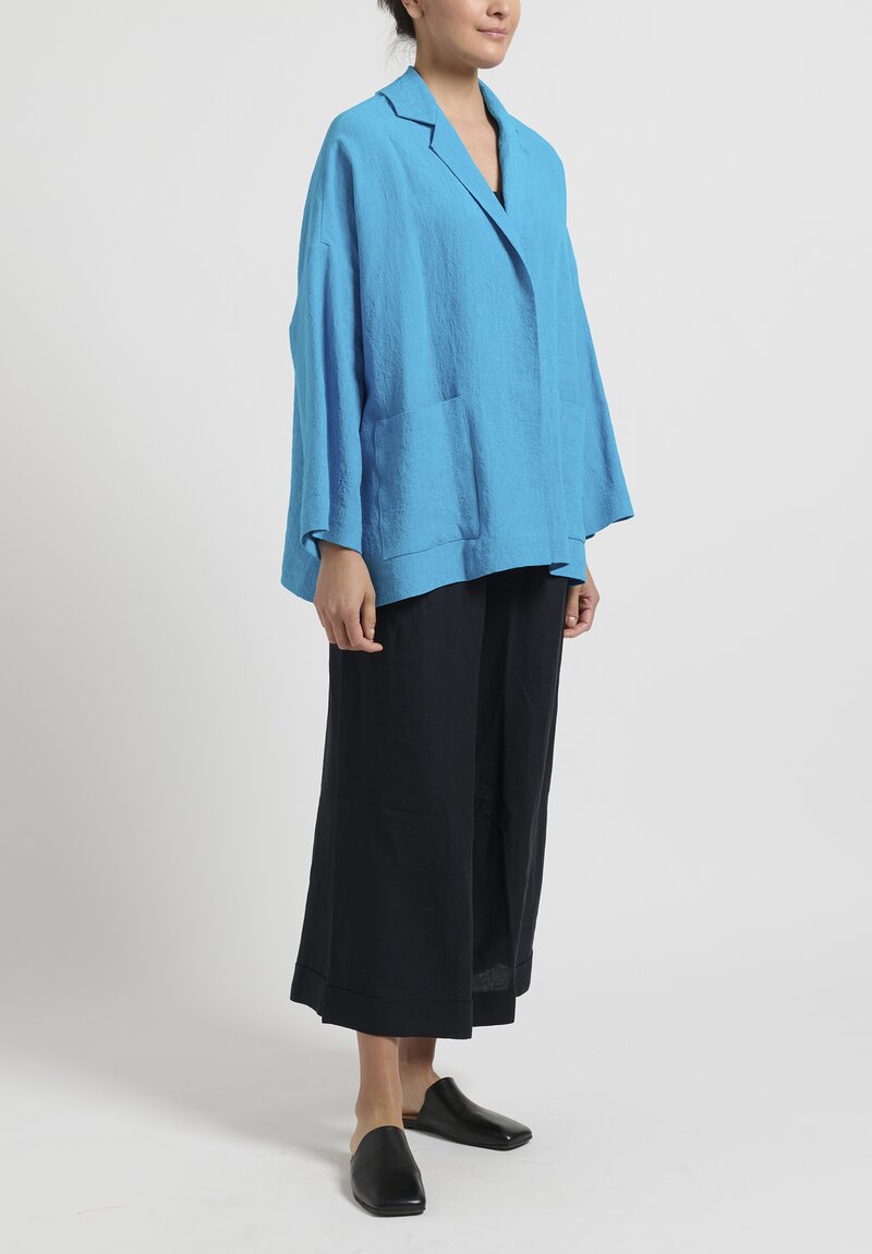 Daniela Gregis Washed Linen ''Gladiolo Mirta'' Jacket in Turquoise	