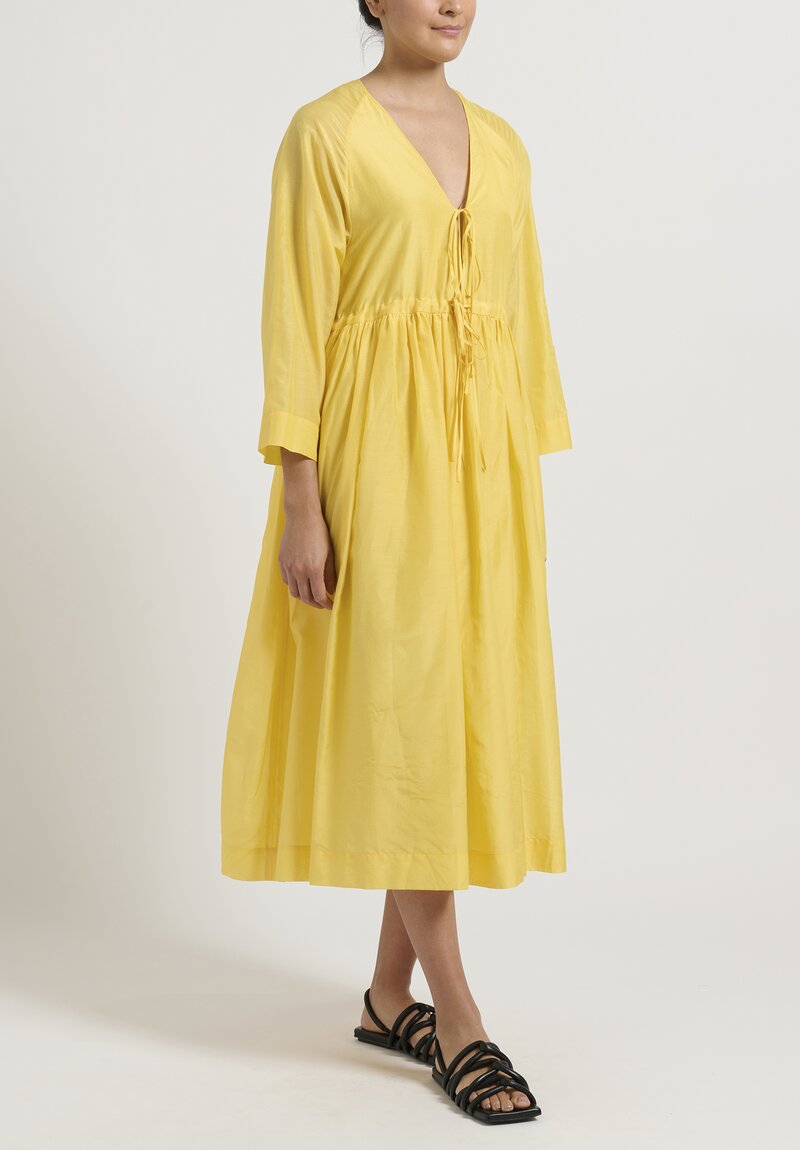 Sara Lanzi Cotton & Silk Voile Mina Dress in Lemon Yellow	