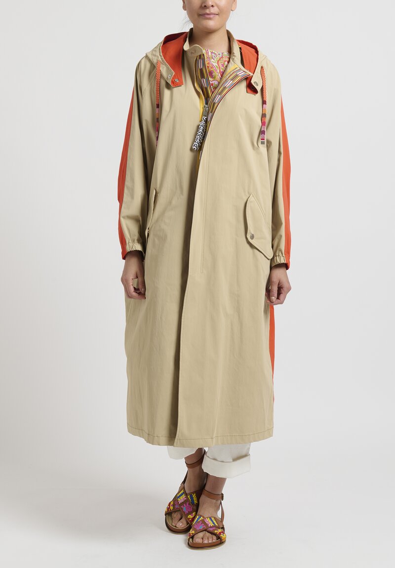 Etro Color Block Hooded Trench Coat in Camel and Orange	