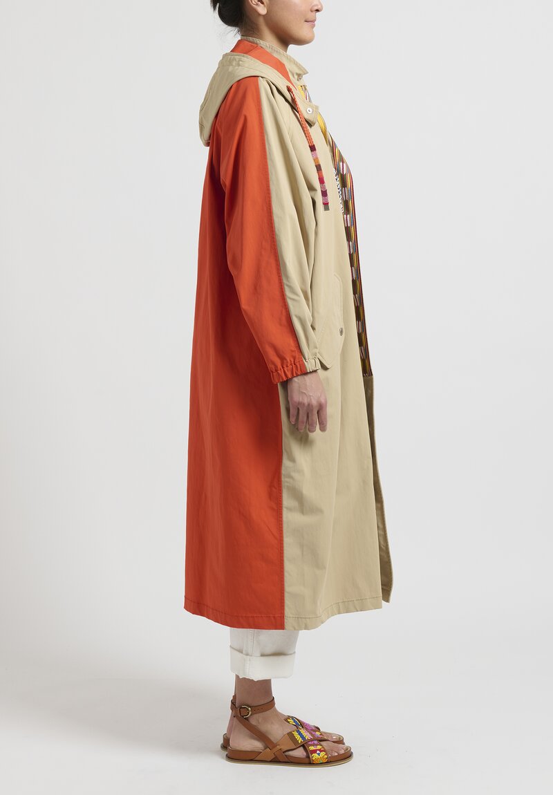 Etro Color Block Hooded Trench Coat in Camel and Orange	