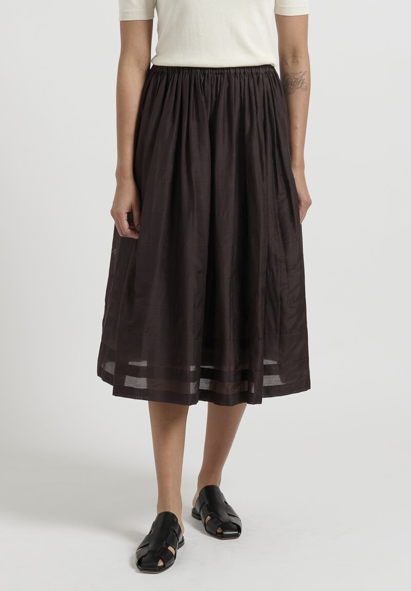 Sara Lanzi Cotton & Silk Voile Stitch Gathered Skirt in Chocolate Brown	