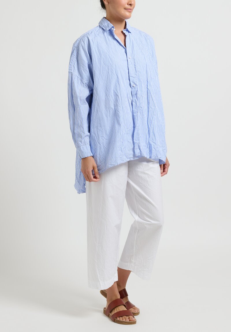 Daniela Gregis Cotton Uomo Larghissima Corta Camicia Shirt in Bianco Azzurro	