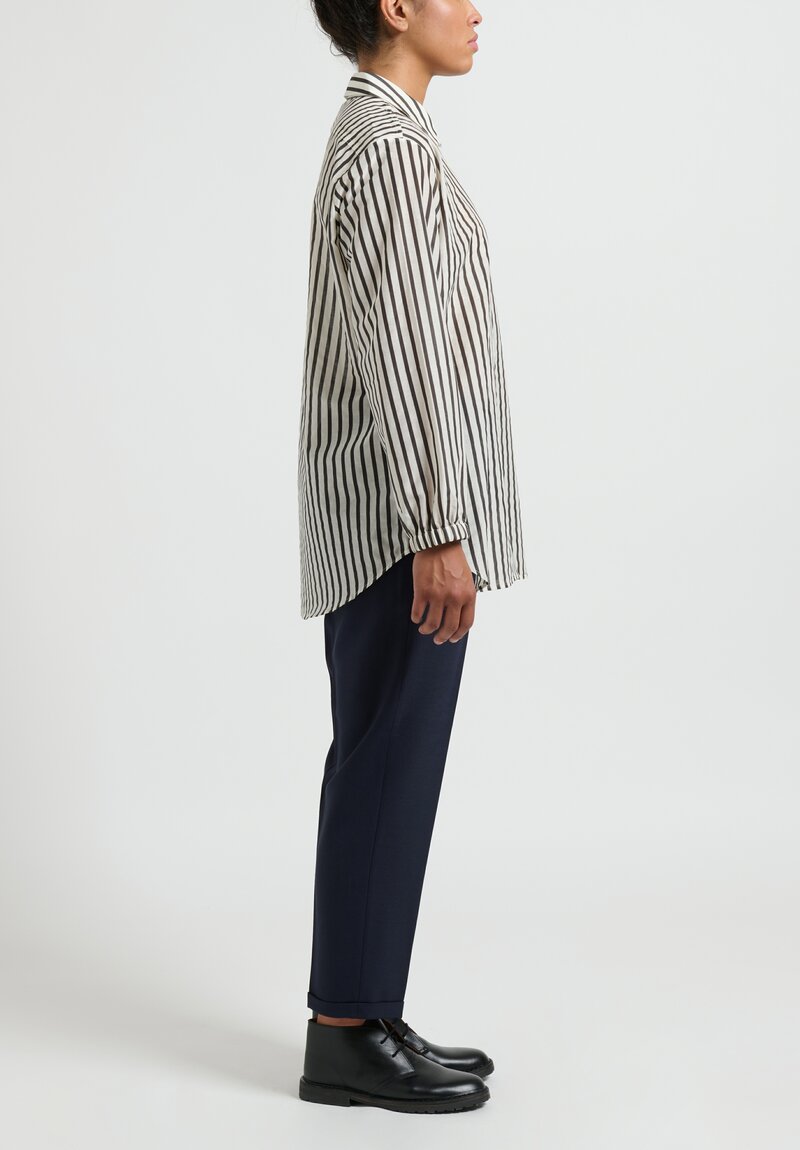 Sara Lanzi Cotton Button-Down Shirt	Striped Black and White