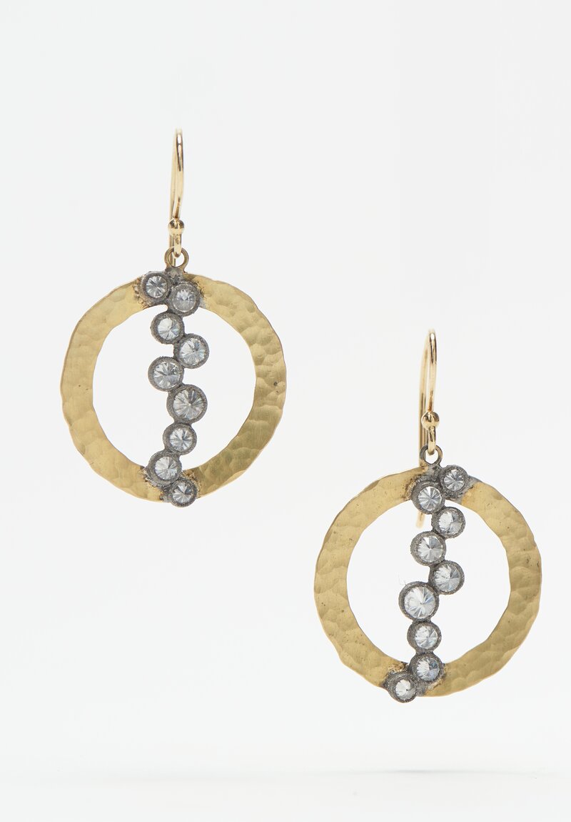Tap by Todd Pownell 18k, Darkened 14k, Diamond Hammered Open Circle Earrings	