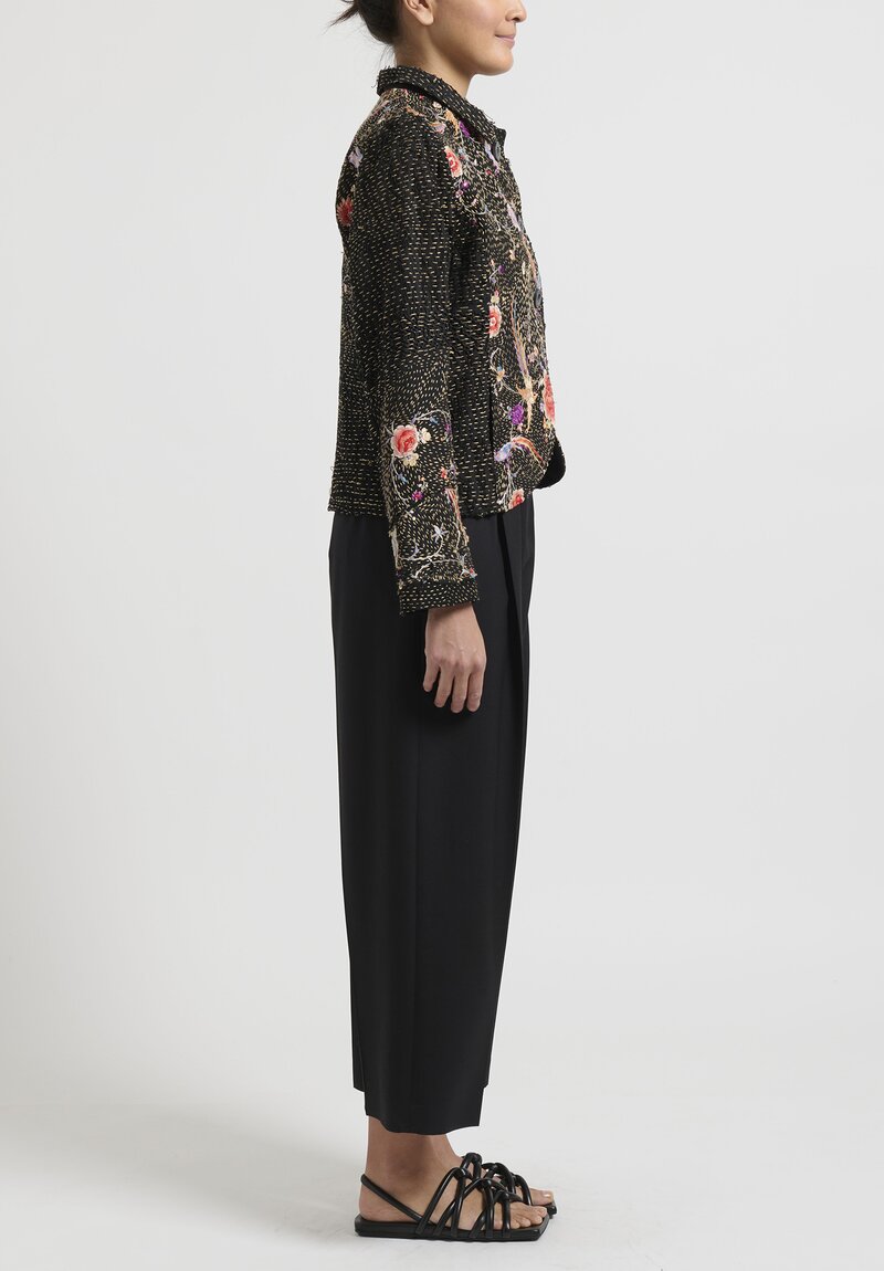 By Walid Antique Silk Piano Shawl ''Anna'' Jacket in Black Apricot II	