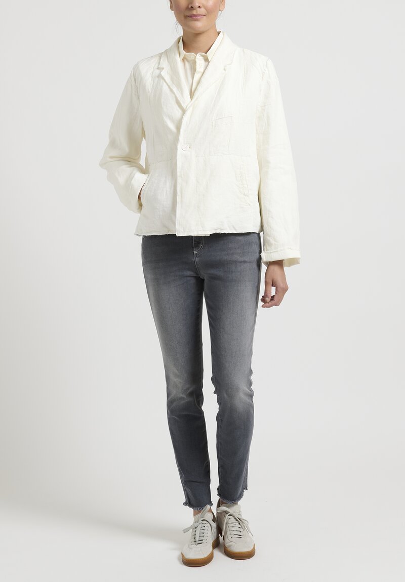 Umit Unal Short Double Button Linen Jacket in Ivory White	