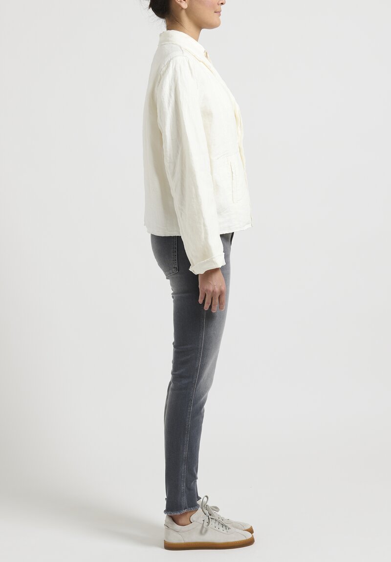 Umit Unal Short Double Button Linen Jacket in Ivory White	