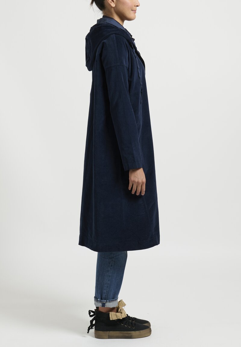 Album di Famiglia Cotton Velvet Hooded Tunic in Navy Blue | Santa