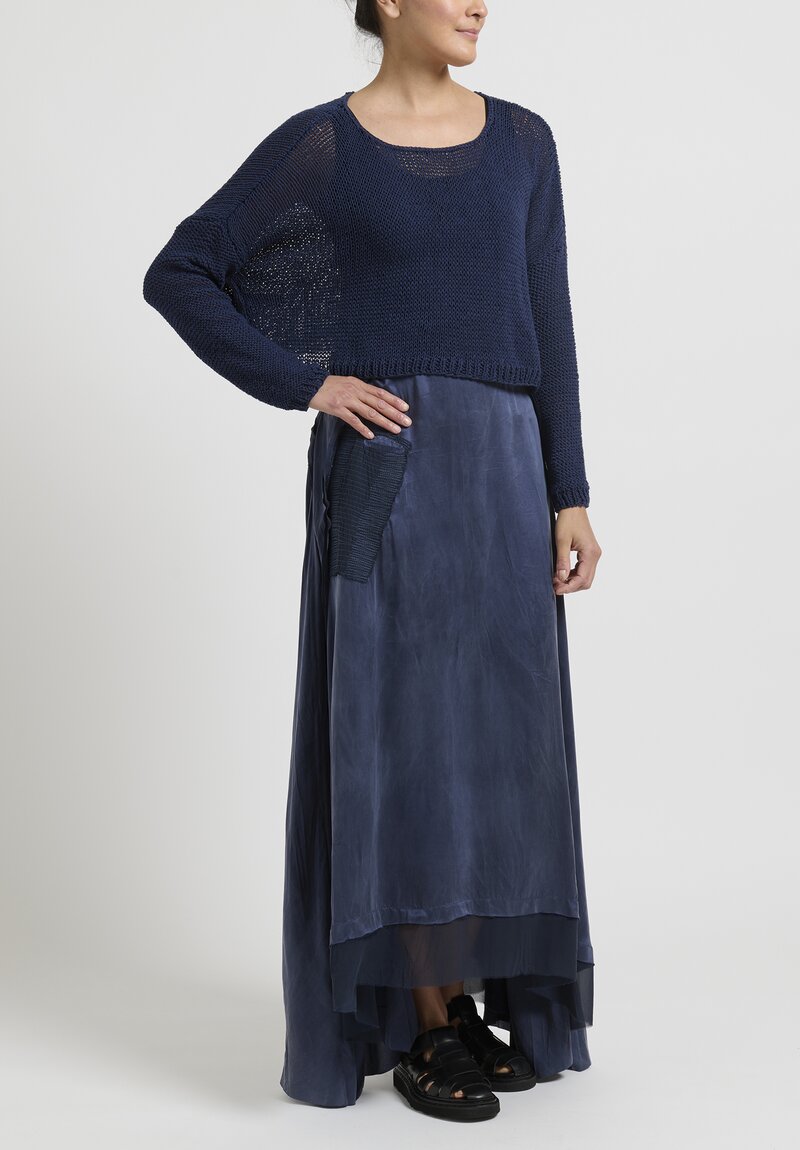 Umit Unal Long Silk Skirt in Blue
