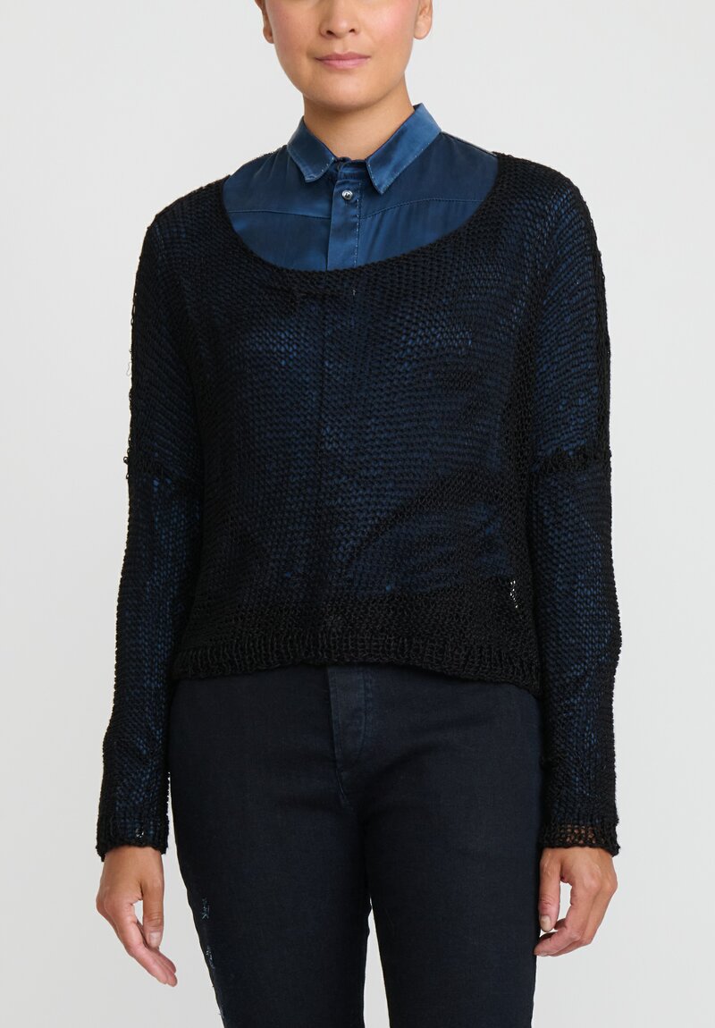 Umit Unal Open Knit Cropped Sweater in Original Black	