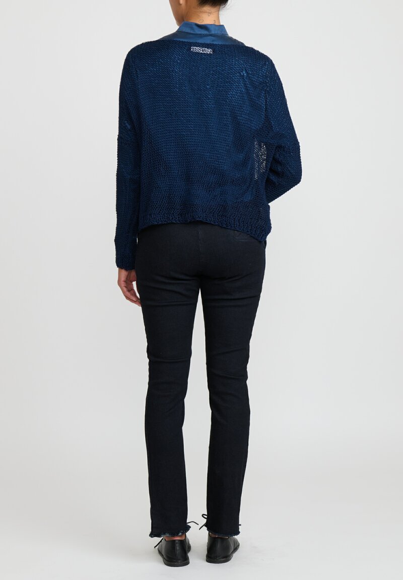 Umit Unal Loose Knit Cropped Sweater in Navy Blue	
