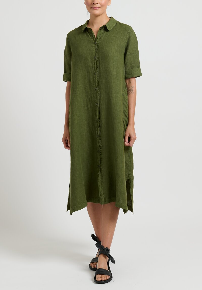 Oska Linen ''Settat'' Dress in Cypress Green	