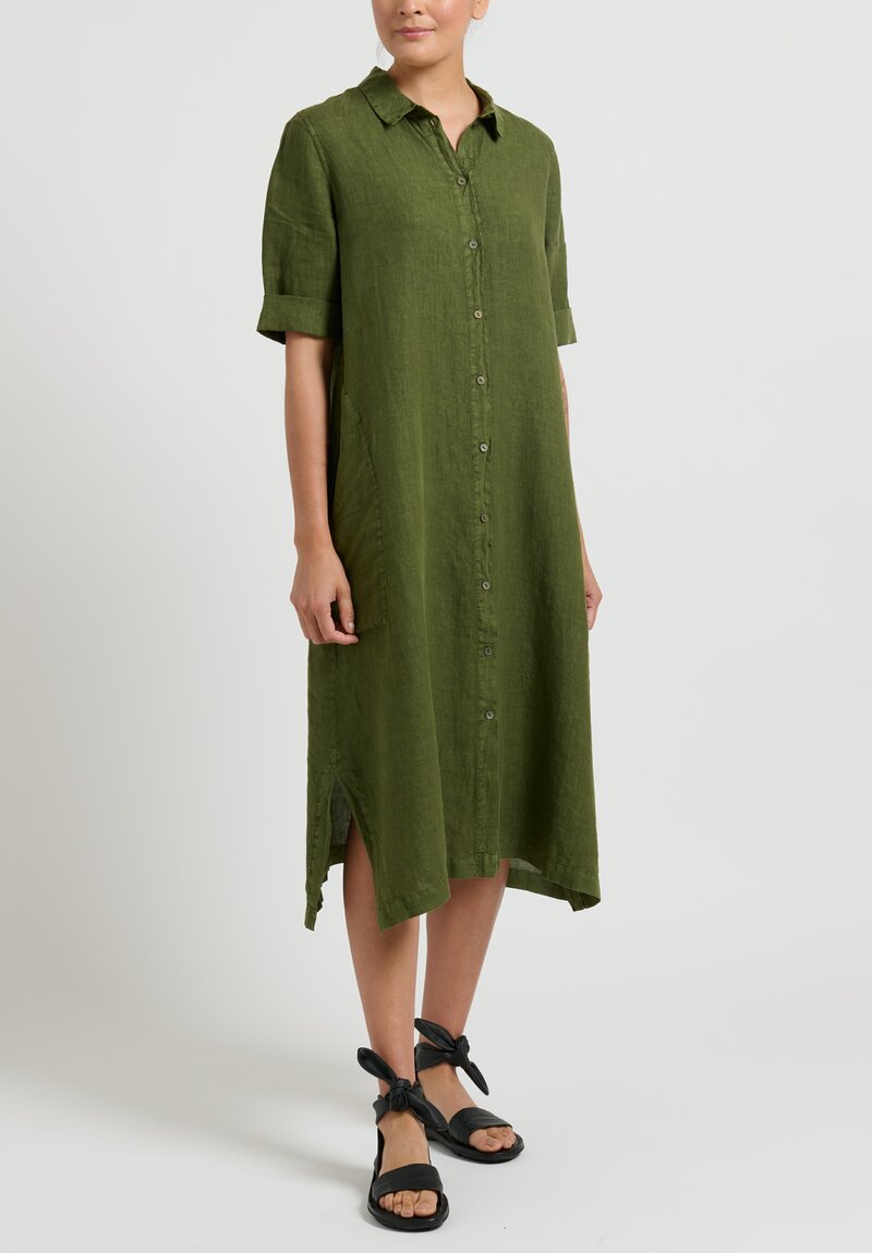 Oska Linen ''Settat'' Dress in Cypress Green	