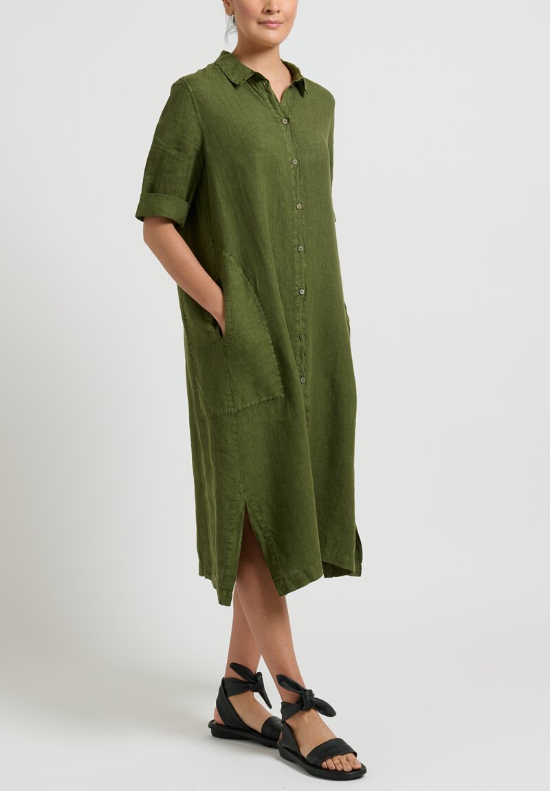 Oska Linen ''Settat'' Dress in Cypress Green	