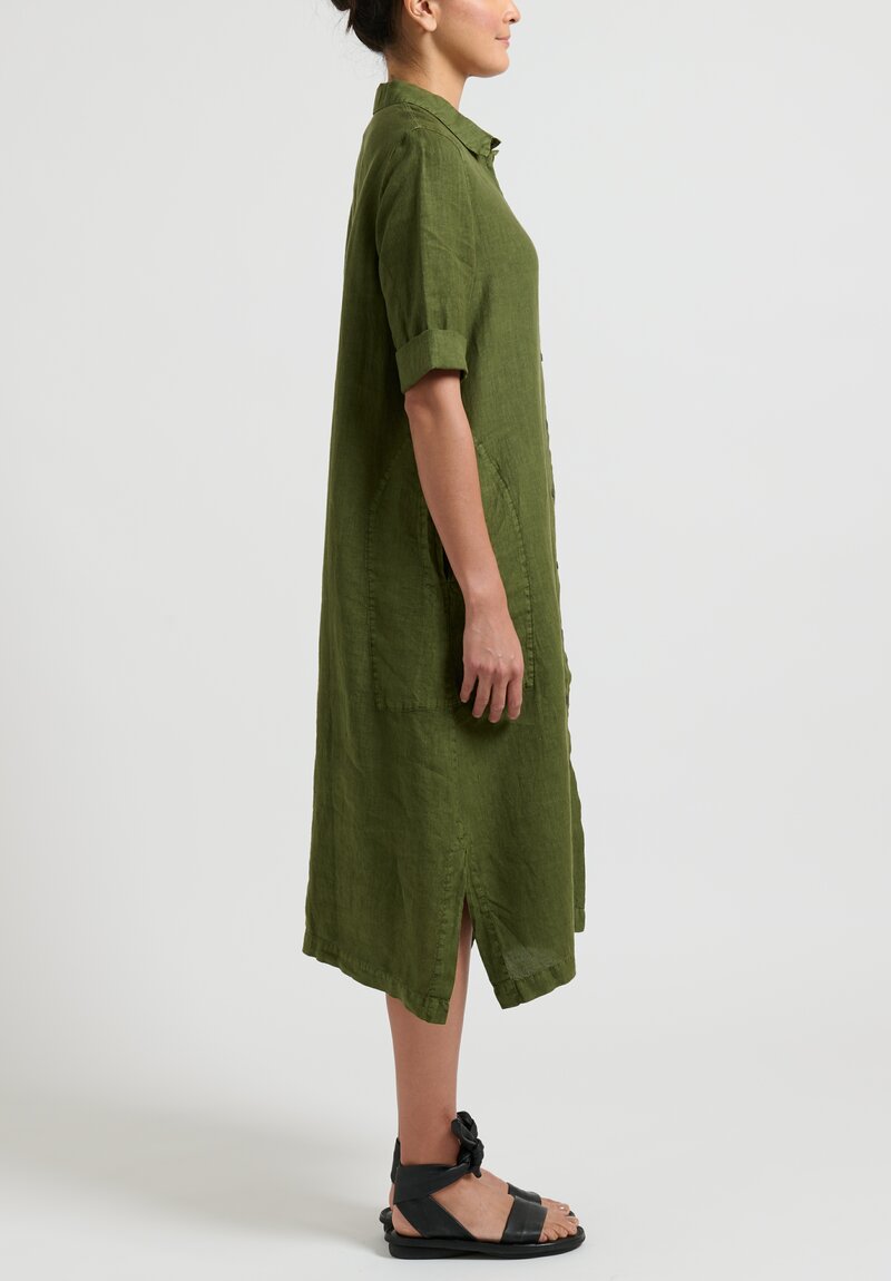 Oska Linen ''Settat'' Dress in Cypress Green	