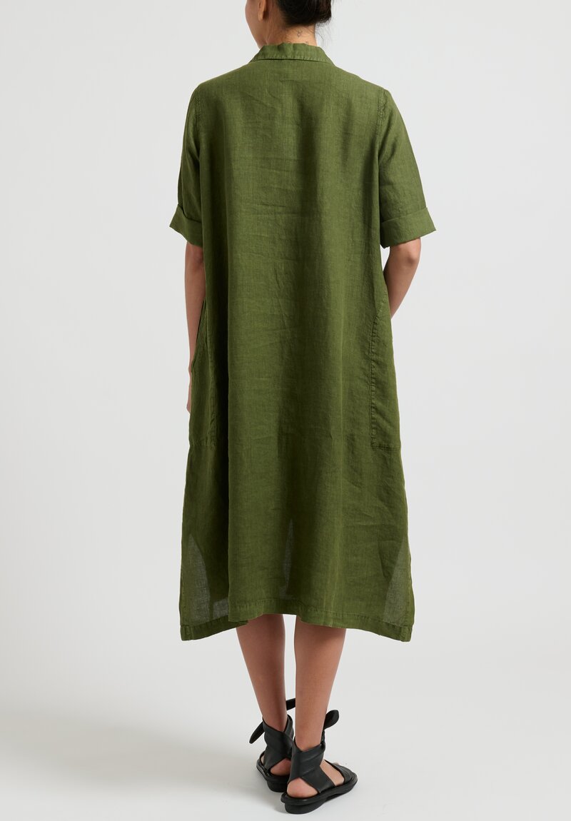 Oska Linen ''Settat'' Dress in Cypress Green	