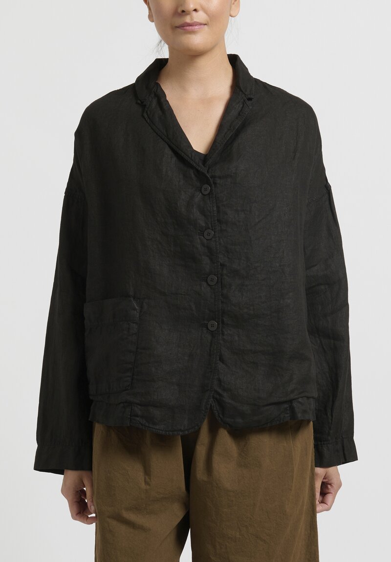 Album de Famiglia Linen Loose Blazer in Black	